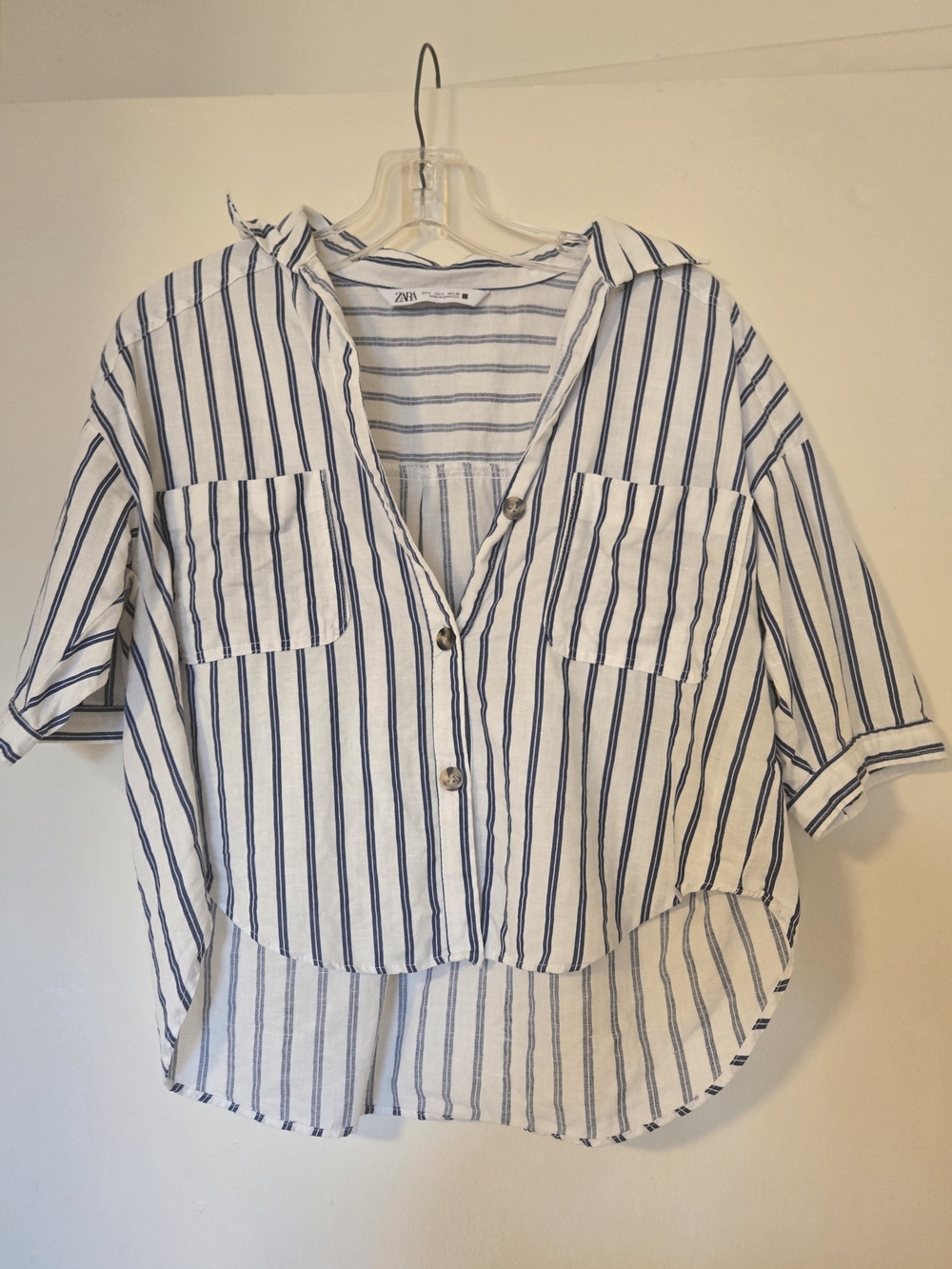 ZARA White and Navy Striped Shirt